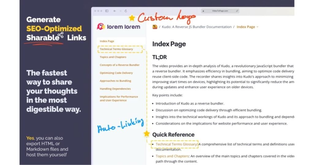 VideoToPage SEO optimized Links